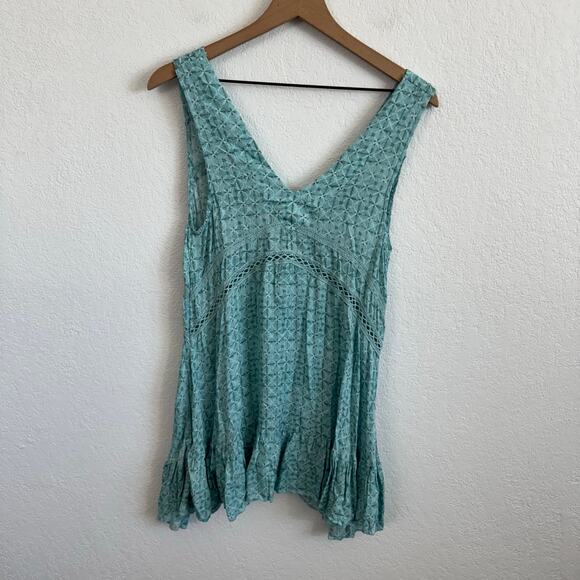 Free People Let It Happen V-Neck Sleeveless Crochet Trim Mini Dress Soft Blue XS - Picture 5 of 9